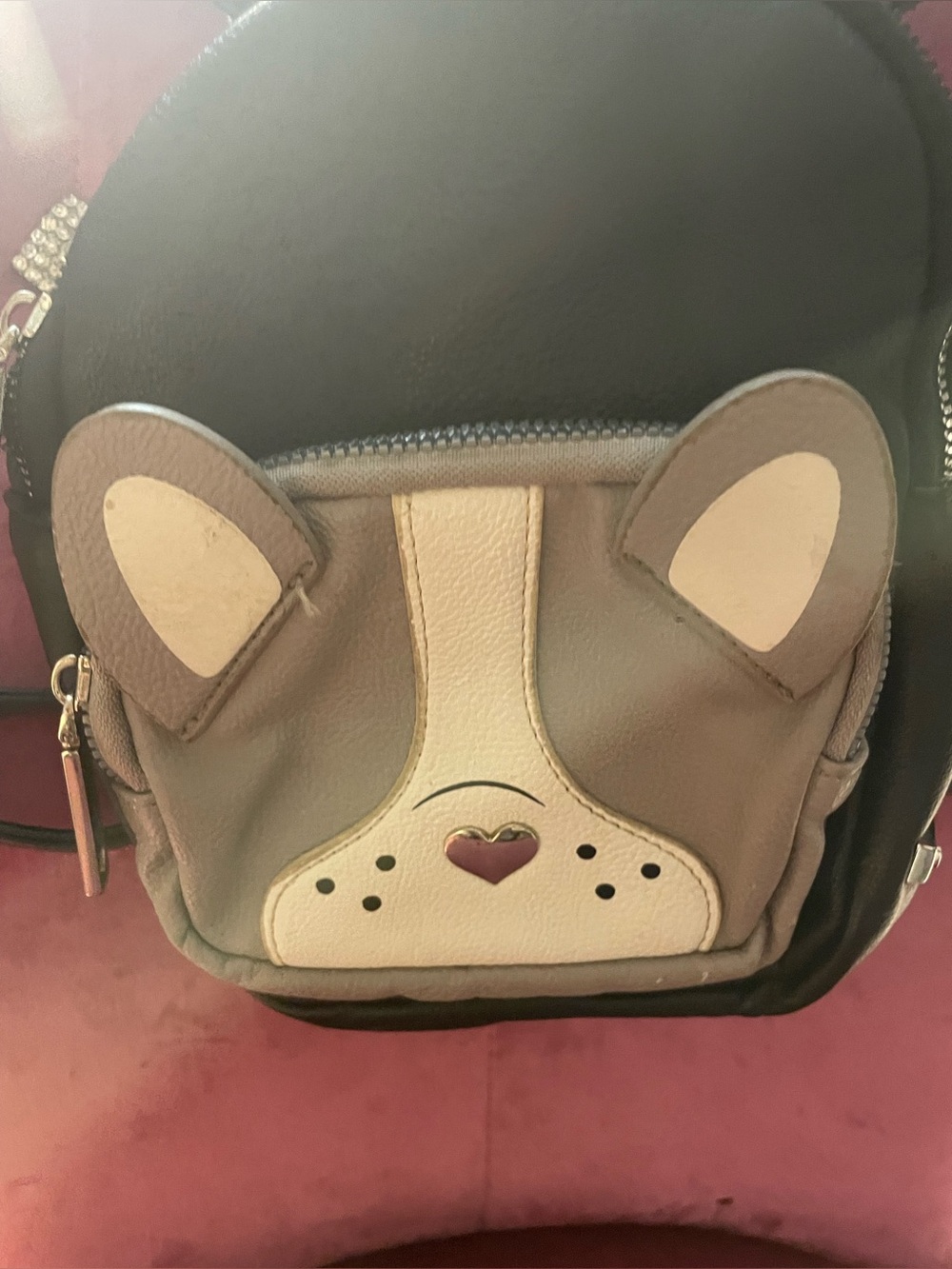 Betsy Johnson Cute Puppy Face Mini Backpack - Taupe & Cream